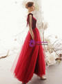 Romance Red Tulle See Through V-neck Backless Long Prom Dress