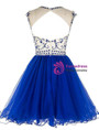 Pink Tulle Cap Sleeve Beading Sequins Short Homecoming Dress