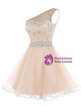 Purple Tulle One Sholuder Beading Crystal Short Homecoming Dress