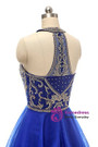 A-Line Royal Blue Tule Halter Appliques Homecoming Dress
