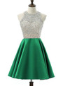 Green Satin Backless Beading Sequins Short Homecoming Dress