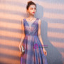 In Stock:Ship in 48 Hours A-Line Purple V-neck Pleats Long Prom Dress
