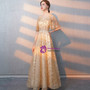In Stock:Ship in 48 Hours Champagne Gold Lace V-neck Prom Dress