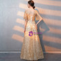 In Stock:Ship in 48 Hours Champagne Gold Lace V-neck Prom Dress