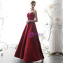 Princess Burgundy Satin Spaghetti Straps Prom Dress With Bow