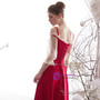 Impressive Red Satin Straps Long Sleeve Long Prom Dress