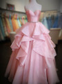 Fashion Pink Ball Gown Sweetheart Neck Prom Dress With Beading