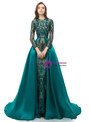 Green Mermaid Sequins Long Sleeve Prom Dress With Removable Train