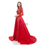 Romantic Red Mermaid Sequins Long Sleeve Prom Dress With Removable Train