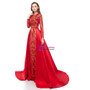 Romantic Red Mermaid Sequins Long Sleeve Prom Dress With Removable Train