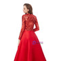 Romantic Red Mermaid Sequins Long Sleeve Prom Dress With Removable Train