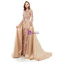 Elegant Champagne Mermaid Sequins Long Sleeve Prom Dress With Removable Train
