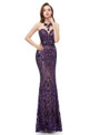 Purple Mermaid Sequins Scoop Sleeveless Floor Length Prom Dress