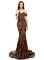 Wonderful Yellow Gold Sequins Mermaid Sequins Off the Shoulder Prom Dress