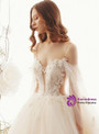 Champagne Ball Gown Tulle Spaghetti Straps Cut Out Appliques Wedding Dress