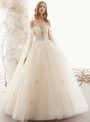 Champagne Ball Gown Tulle Spaghetti Straps Cut Out Appliques Wedding Dress