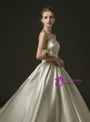 Fashion White Ball Gown Satin Strapless Wedding Dress With Train