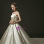 Fashion White Ball Gown Satin Strapless Wedding Dress With Train