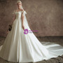 Trendy White Ball Gown Satin Off the Shoulder Wedding Dress With Bow