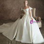Trendy White Ball Gown Satin Off the Shoulder Wedding Dress With Bow