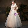 Queenly White Ball Gown Satin V-neck Long Sleeve Appliques Wedding Dress