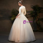 Queenly White Ball Gown Satin V-neck Long Sleeve Appliques Wedding Dress