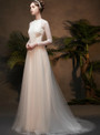 Princess Simple White Tulle Long Sleeve Backless Wedding Dress With Shawl