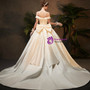 Princess White Ball Gown Satin Off the Shoulder Wedding Dress With Bow