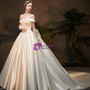 Princess White Ball Gown Satin Off the Shoulder Wedding Dress With Bow
