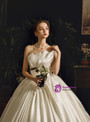 Brilliant White Ball Gown Satin Strapless Sleeveless Pleats Wedding Dress