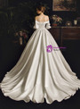 Princess White Ball Gown Satin Off the Shoulder Long Sleeve Wedding Dress
