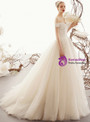 Advanced Champagne Tulle Appliques Corset Off the Shoulder Wedding Dress