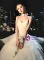 Hot Sale Champagne Balll Gown Tulle Spaghetti Straps Pleats Wedding Dress