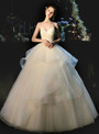 Hot Sale Champagne Balll Gown Tulle Spaghetti Straps Pleats Wedding Dress