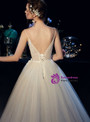 Ivory White Tulle Spaghetti Straps Appliques Sleeveless Wedding Dress