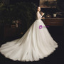Elegant White Bateau Tulle Lace Appliques Long Sleeve Backless Wedding Dress