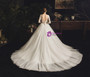 Elegant White Bateau Tulle Lace Appliques Long Sleeve Backless Wedding Dress