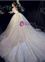 Champagne Ball Gown Tulle Sequins High Neck Long Sleeve Wedding Dress
