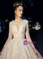 Glamorous Champagne Ball Gown Sequins Tulle Long Sleeve Wedding Dress