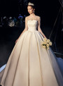 Beige White Ball Gown Satin Long Sleeve Backless Wedding Dress