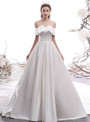Cheap White Ball Gown Satin Off the Shoulder Wedding Dress With Train