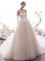 Gorgeous Champagne Tulle Sequins Sweetheart Puff Sleeve Wedding Dress
