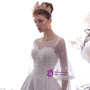 White Ball Gown Satin Puff Sleeve Appliques Beading Backless Wedding Dress
