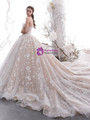 Adorable Champagne Ball Gown Tulle Sweetheart Appliques Sequins Wedding Dress With Train