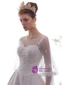 White Satin Puff Sleeve Appliques Beading Backless Wedding Dress With Trian