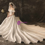 Elegant A-Line White Off the Shoulder Appliques Wedding Dress With Train