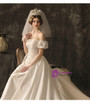 Elegant A-Line White Off the Shoulder Appliques Wedding Dress With Train