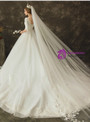 White Ball Gown Tulle Lace Appliques Square Neck Half Sleeve Wedding Dress
