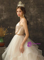 Fabulous Champagne Tulle Satin Spaghetti Straps Floor Length Wedding Dress