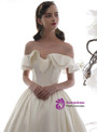Simple Ivory White Satin Off the Shoulder Corset Floor Length Wedding Dress